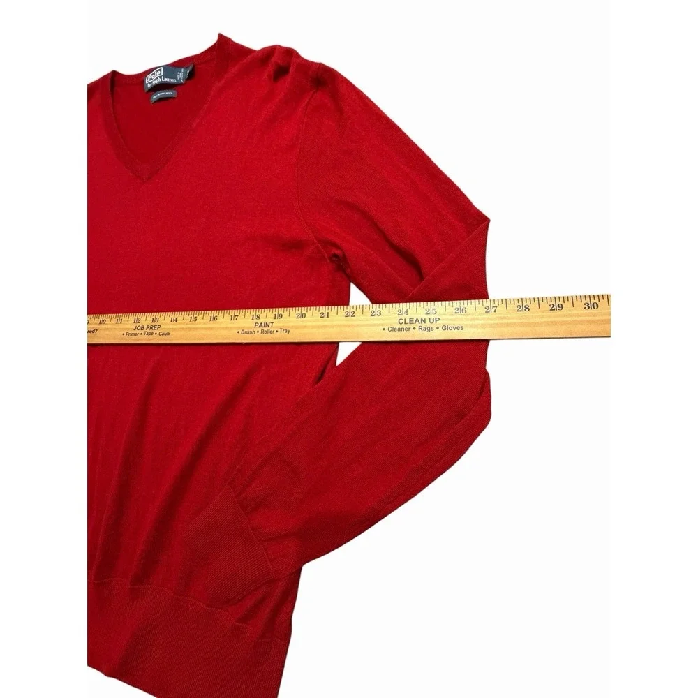 Polo Ralph Lauren Merino Wool Sweater Men 2XL Red V Neck Preppy Academia #G5-1